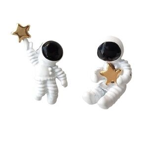 Asymmetrical White Astronaut Stud Earrings